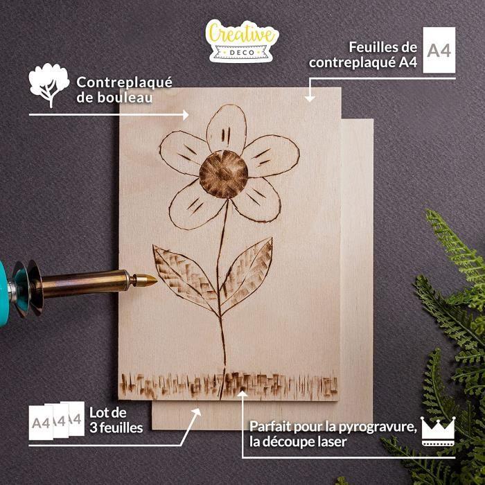 Panneau de Contreplaqué en Bois - Creative Deco - A4 - 3 x 300 x 210 mm - Antidérapant - Artisanal