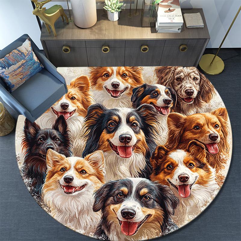 Dogs Collage Round Area Rug,Carpet Rug for Living Room Bedroom Sofa Playroom Decor,Non-slip Floor Mat