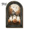 Solid Wood Picture Frame Halloween Vintage Arch Wooden Sign, Gothic Spooky Ghost Wall Hanging Decor Dark Academia with Bracket, Rustic Aesthetic Home