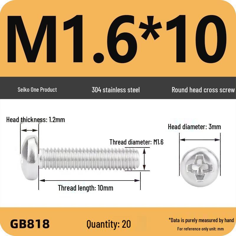 Phillips Pan Head Machine Screws, 304 Stainless Steel, Sizes M1-M10