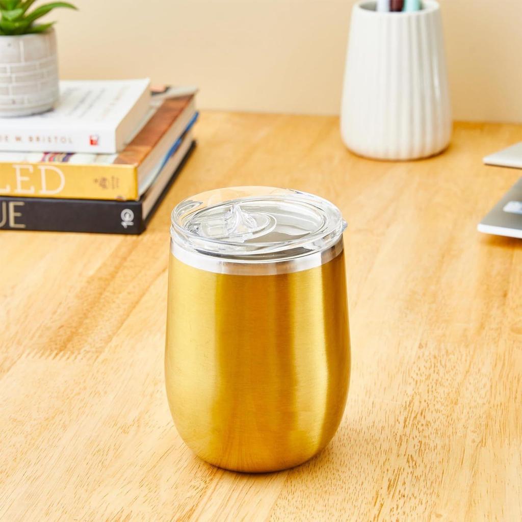 Nerezový termohrnek | Hrnček na kávu | Dvojstenný, potu odolný s viečkom na pitie na horúce a studené nápoje | Schválený BIS | 300 ml (Zlatý povrch)