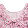 Women Fresh Pastoral Floral Print Back Bow Square Neck Ruffled Short Sleeve Blouse