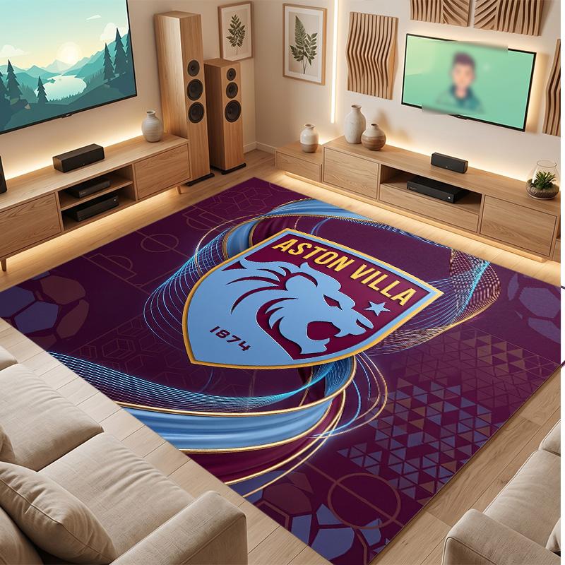 Aston Villa Football Print Crystal Velvet Rug, Comfortable Water Absorbent Non Slip Indoor Floor Carpet