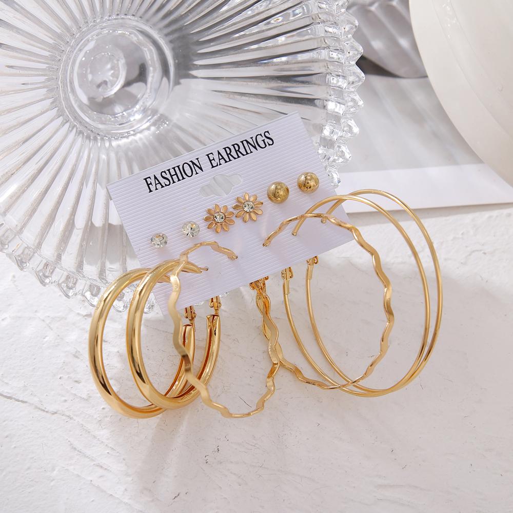 Conjunto de pendientes de aro grandes de metal de moda para mujer, elegantes pendientes de botón de circonita, regalos de joyería