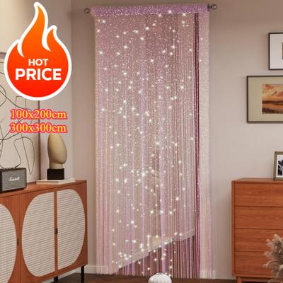 2026 New Door String Curtain Shiny Tassel Flash Line Door Window Curtain Valance Divider Decorative for Party Bedroom Wedding