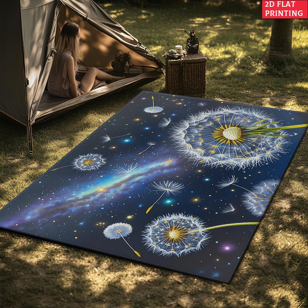 Löwenzahn Galaxie Bereichsteppich, Nachthimmel Sternenblumen Teppich für Wohnzimmer, Rutschfeste Natur Bodenmatte für Schlafzimmer Heimdekor
