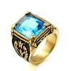 Vintage Big Green/Black/Red/Blue Color Stone Rings for Men Stainless Steel Fashion Punk Handmade Carved Tulip Ring Party Jewelry