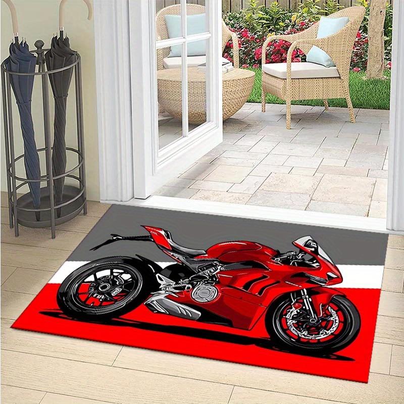 Vibrant Red Motorcycle Print Carpet-non-slip, Machine Washable Polyester, Ideal for Bedroom Floor Mat Decoration