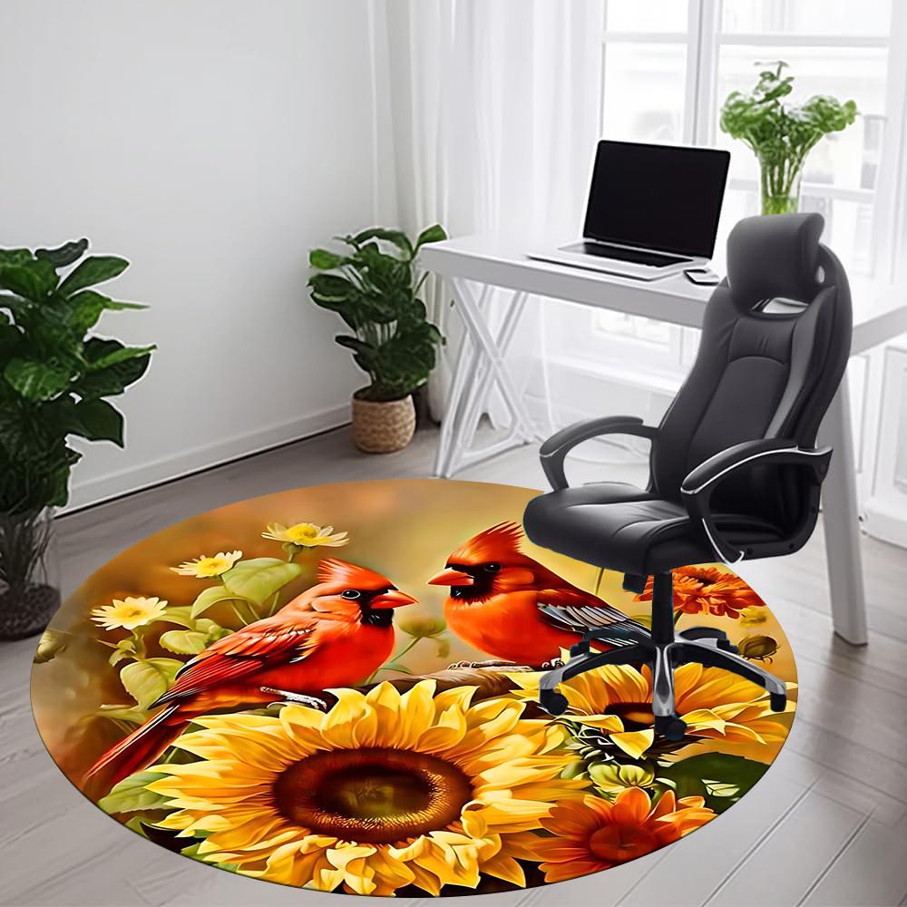 1PC Birds Sunflower Office Round Area Rug, Mat Suitable For Office, Under Office Chairs Bedroom Living Room Home Decor, Room Deco