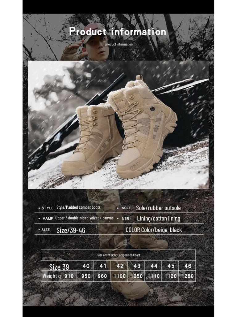 Herren Winter Samt High-Top Kampfstiefel – Warme Wollgefütterte Schneestiefel für Outdoor- und Taktischen Einsatz
