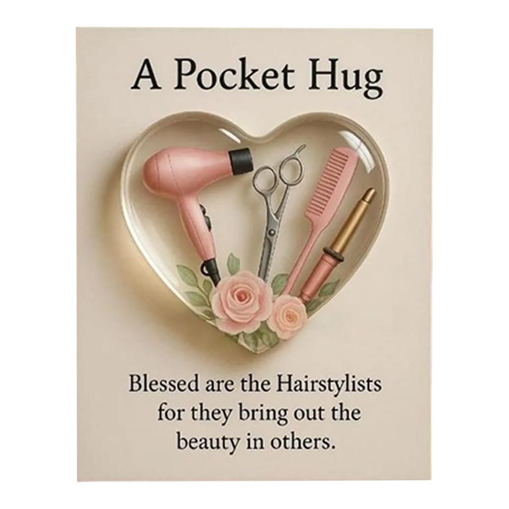 Heart Pocket Hug Token Gift A Pocket Hug for Hairstylists with Greeting Cards Mini Hairdresser Tools Mini Heart Hairdresser Gift
