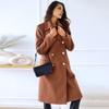 Winter Coat Women Double Breasted Overcoat Thermal Long Sleeves Loose Fit Turn Down Collar Pockets Pure Color Commuting Dating