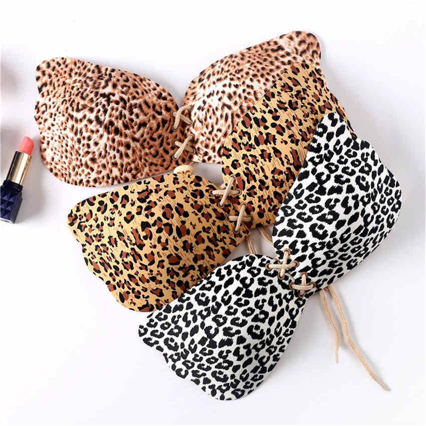 Female's Sexy Leopard Silicone Push Up Strapless Invisible Stick On Backless Gel Dress Bra Nubra