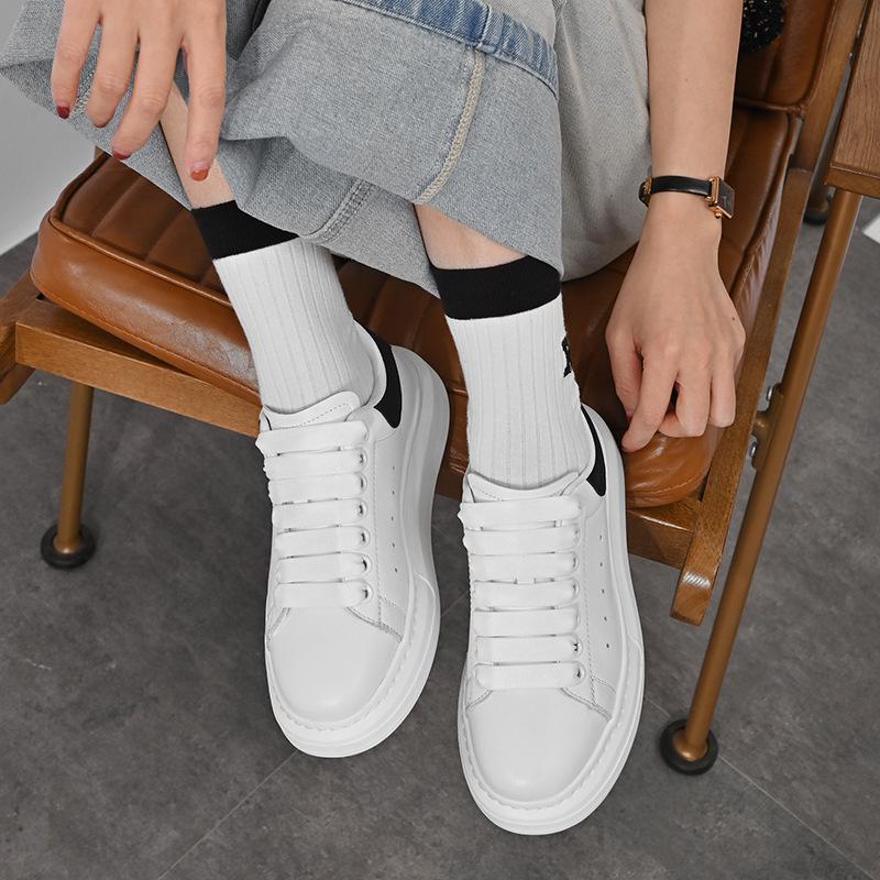 Pantofi albi pentru femei, primăvară și vară, ocazional, pantofi cu fundul gros, pantofi pentru bărbați, pantofi de prim strat, piele de vacă.