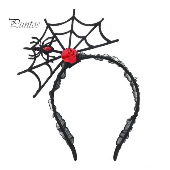Lightweight Festival Headgear Halloween Spider Web Headband, Black Lace Choker Collar with Rose, Wizard Costume Headband Accessory for Women