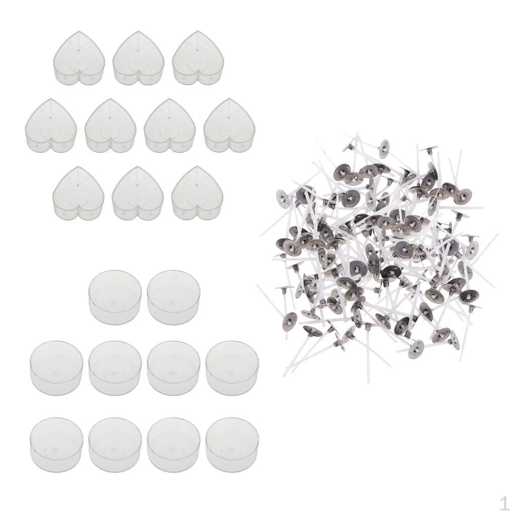 

20 прозрачных пластиковых чашек для чайных свечей, контейнеры для воска для свечей и 200 фитилей