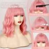 MERISIHAIR Short Pink Wigs with Bangs Wavy Pastel Pink Wig Synthetic Fiber Pink Wig for Girls Halloween Cosplay Party