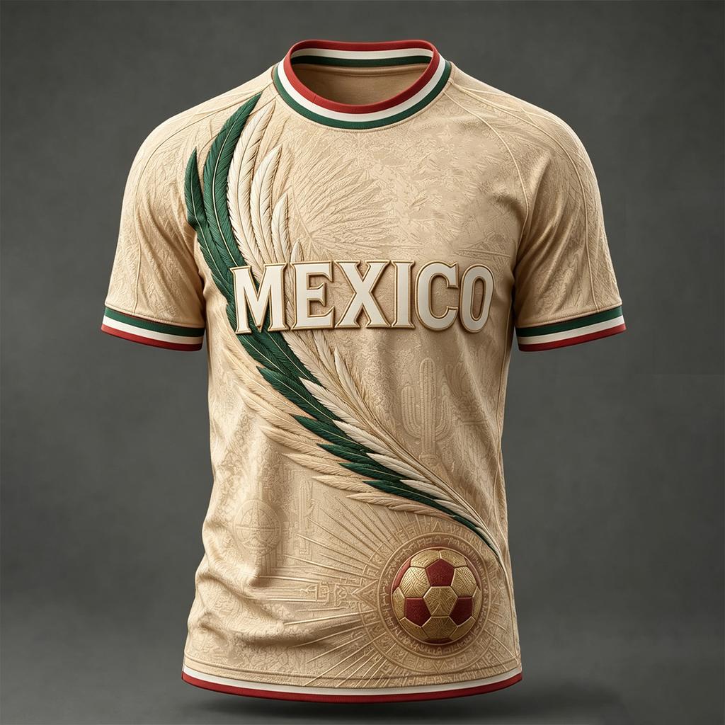 Men's Casual Round Neck Short Sleeve T-Shirt Lightweight Breathable Soccer Print with Mexico Graphic
