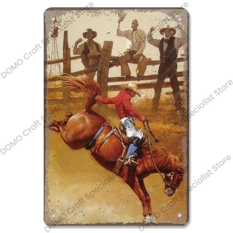 Western Cowboys Vintage Poster Metal Tin Signs Lone Ranger Horse Retro Metal Plate Wall Decor for Jockey Club Pub Man Cave
