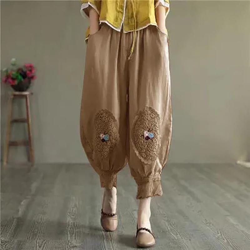 Vintage Cotton Linen Pants Women Summer Pockets Beach Trousers Casual High Waist Loose Harem Pants