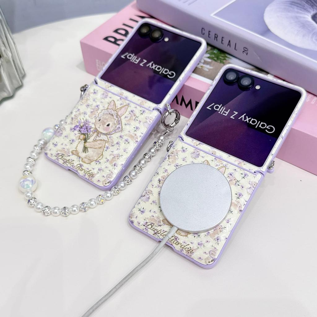 Z Flip7 Schönes Lila Kaninchen Armband Handyhülle Für Samsung Galaxy Z Flip 7 Z Flip6 Flip 5 6 Handheld Flip Cover