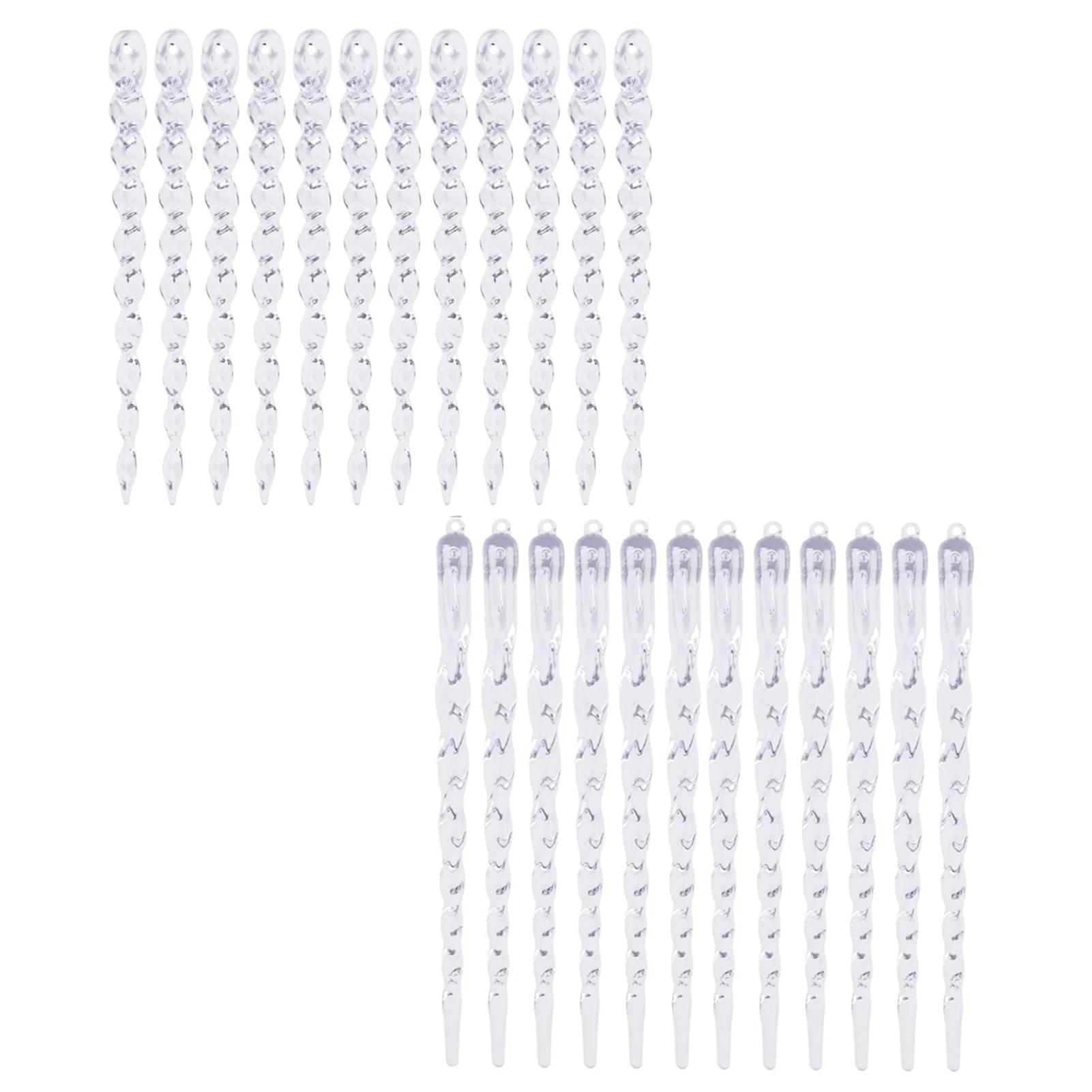 24pcs Transparent Christmas Tree Hanging Decoration Ice Bars Christmas Tree Threaded Ice Pendant Ornament Xmas Decor