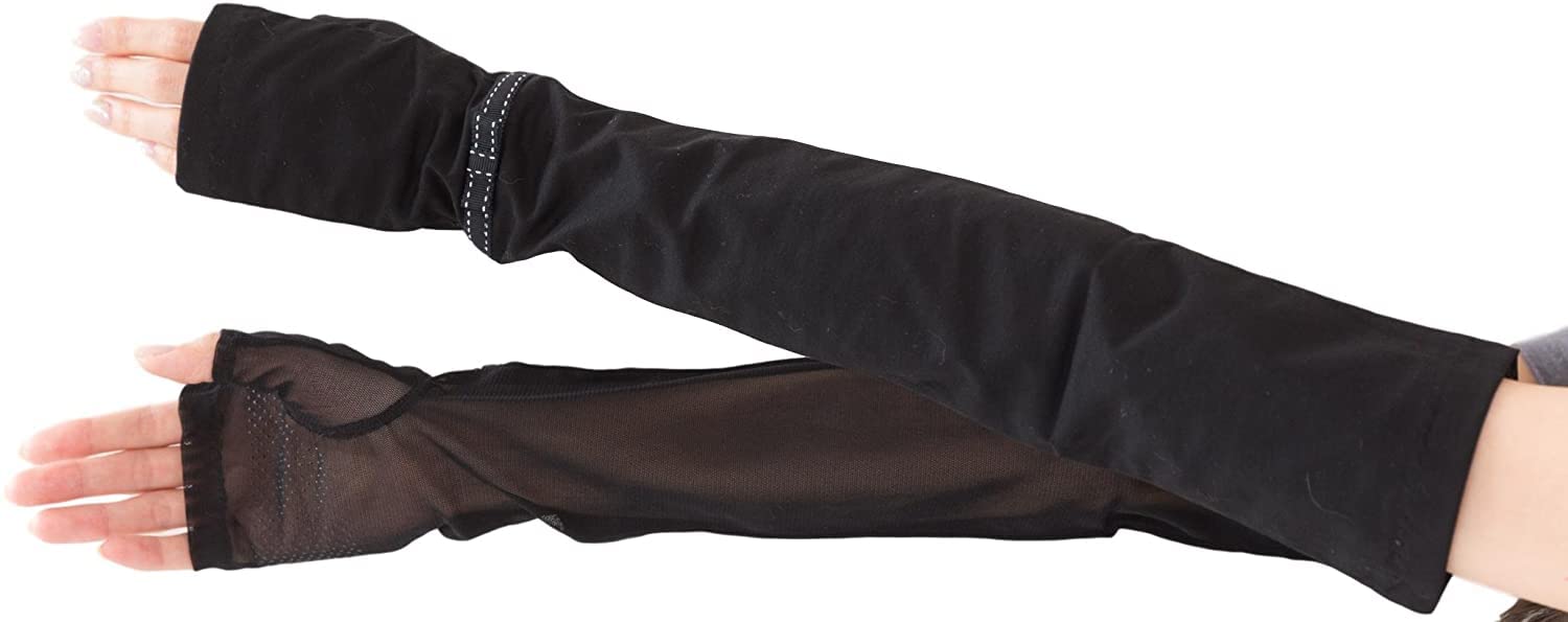 

EL Cotton and Mesh Combination Fingerless UV Smartphone 50cm Mesh Case Included Cool-to-the-touch Gloves, Compatible, Long, Stitching, Ribbon,