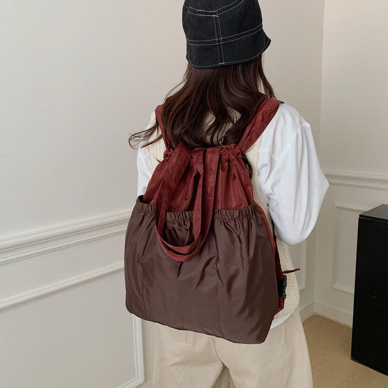 Korean Style Foldable Waterproof Polyester Drawstring Backpack - Large Capacity Shopping Bucket Bag