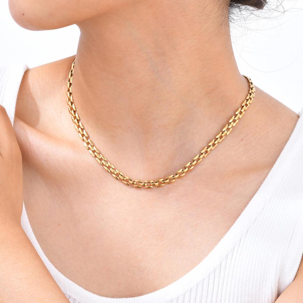 Punk Strap Chain Necklace for Women,Stainless Steel Gold Color Retro Street Trend Necklaces,Fashion Jewelry Gift