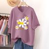 Short-sleeved T-shirt for Women, Large Size, Loose and Slimming, Printed V-neck Top