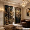2 Piezas Cortinas Florales Vintage Barrocas Negras y Doradas Tratamiento de Ventana Estampado Floral Cortina Decorativa Amplia para Privacidad Y