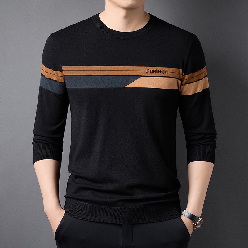 2025 Men s Striped Jacquard Knit Sweater: Casual Fashion Pullover for Middle-Aged & Young Men XL
