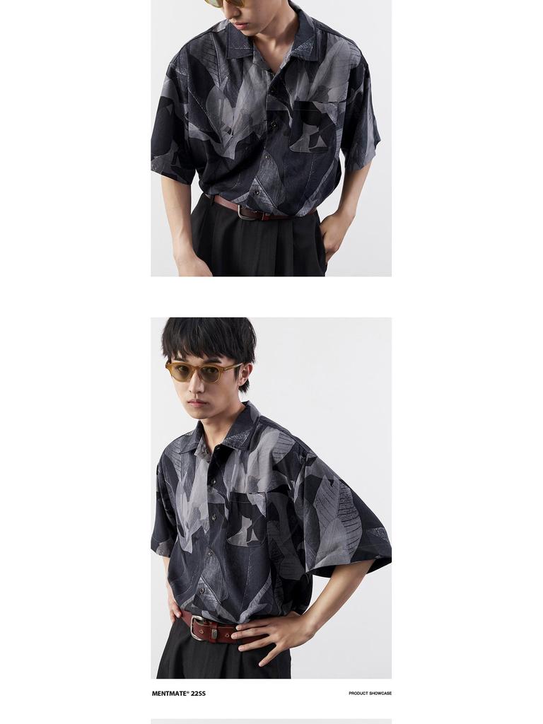 Men's Japanese Retro Short Sleeve Shirt - Thin, Classic Aesthetic with Full Print for Spring and Summer