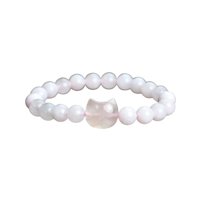Stylish Women's Bracelet Cats Head and Healing Crystals Beaded Handchain Spiritual Healing Jewelry for Daily Wear