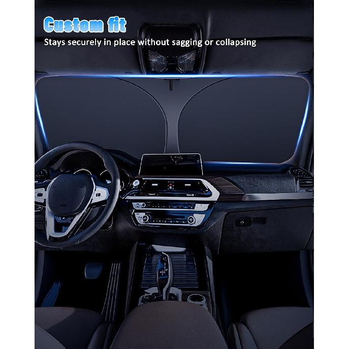 Holographic Reflective Car Windshield Sun Shade Compatible With GMC Sierra 1500 2500 HD 3500 HD 2014-2018, Foldable Reflective Window Sunshade For UV