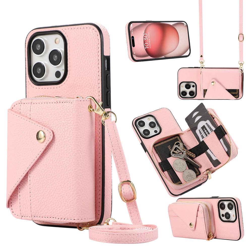 Crossbody Wallet Cards Bag Lanyard Zipper Kožené pouzdro pro iPhone 15 14 Plus 13 12 11 Pro Max XSMax XR Samsung S24 S23 S22 S21 Ultra Plus A15 A14 A54