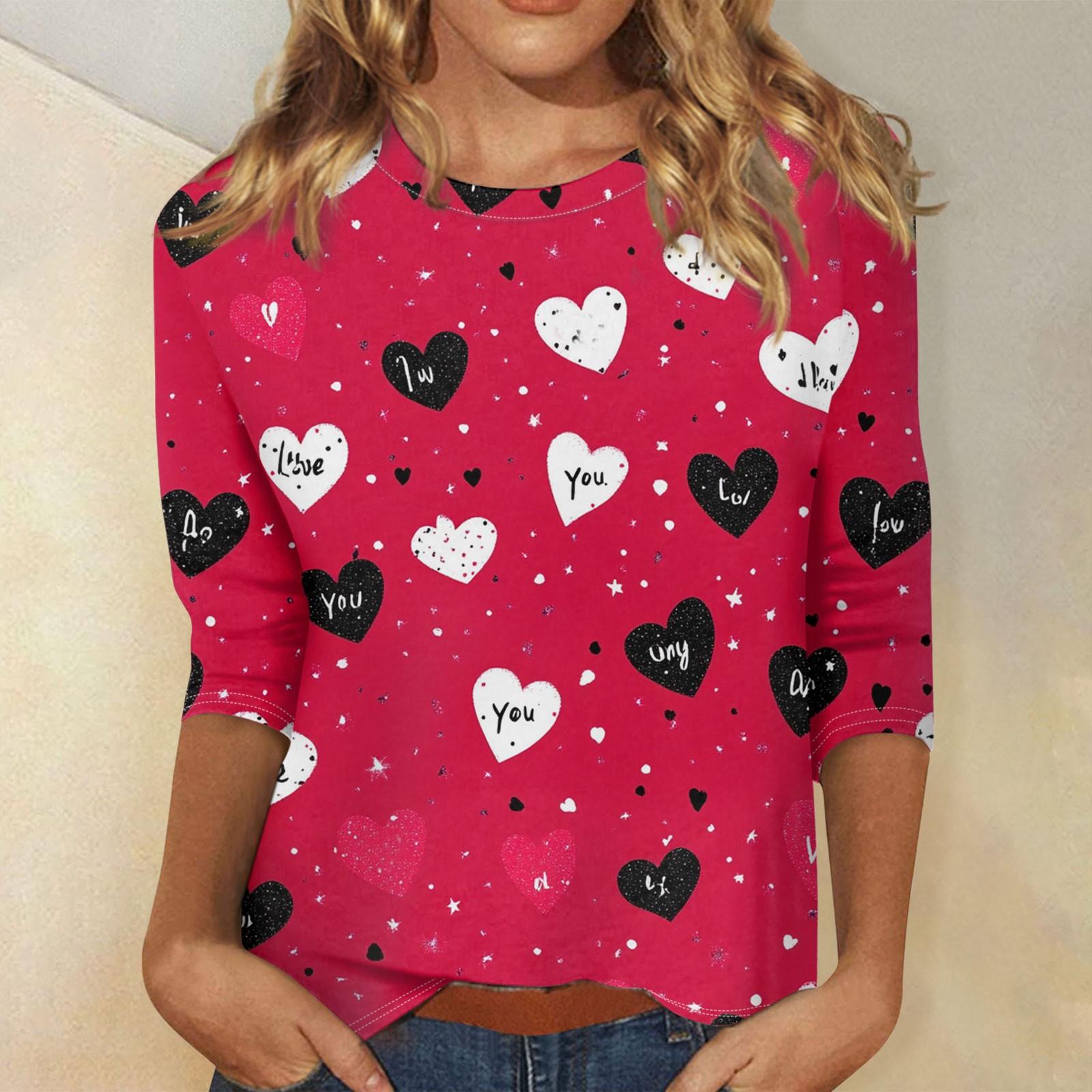 

Женские топы с рукавом три четверти, рубашка на День святого Валентина, круглая горловина, свободная повседневная рубашка XL киноварь