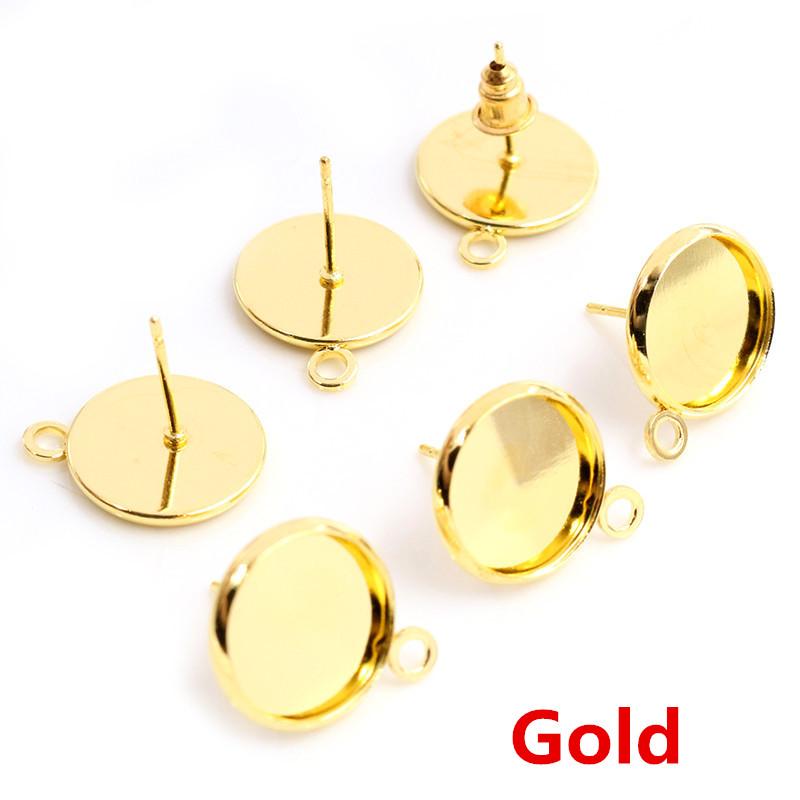 12mm 30pcs Rhodium Brone Gold Silver Plated Stainless Iron Earring Studs(with Ear Plug) Base,Fit 12mm Glass Cabochons