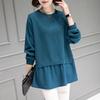 Autumn Winter Women Fashion Round Neck Fake Two Piece Knit Sweater Long Sleeve Loose Pullover Casual Top