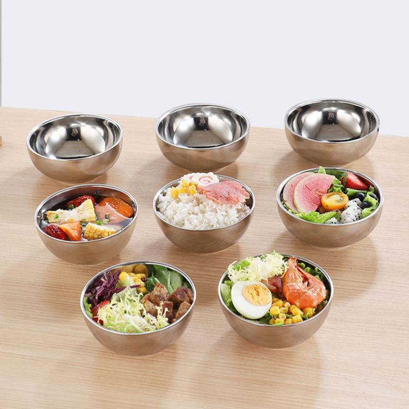 Stainless Steel Threaded Rice Bowl Dough Round Soup Double Layer Insulated Ramen Bowls Home Tableware Kitchen Accessories