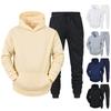 2Pcs/Set Long Sleeve Elastic Waist Mid-rise Thickened Sportswear Set Men Winter Solid Color Pockets Hooded Sweatshirt Pants Set Daily Clothing