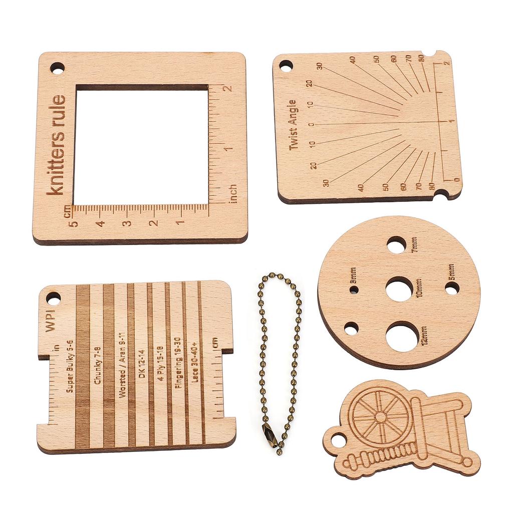 Measuring Ruler Set Yarn Length Density Angle Gauge Wooden Round Punching Ruler for Knitting Projects
