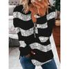 Women Striped Half Zip Long Sleeve V Neck Slim Casual Pullover