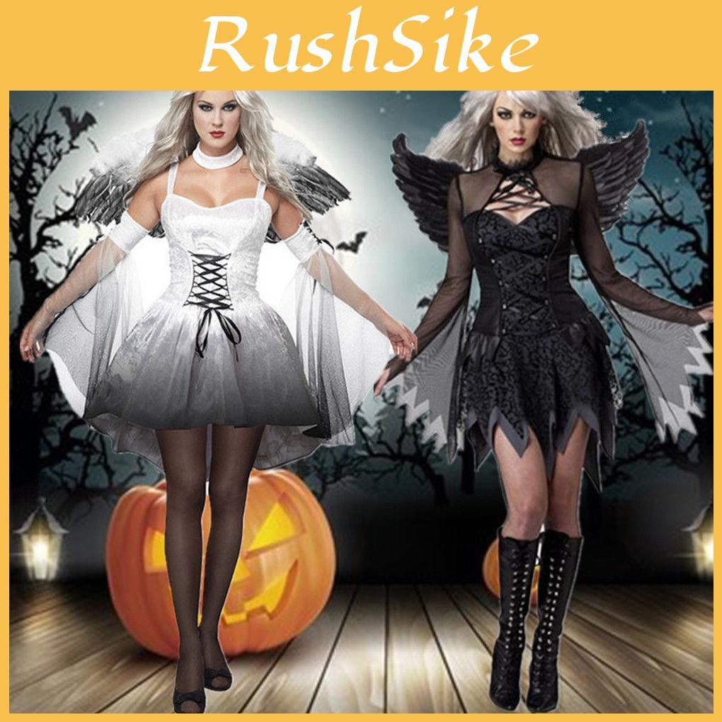 Halloween Womens Dark Angel Devil Costume Fancy Dress Ghost Bar Party Cosplay