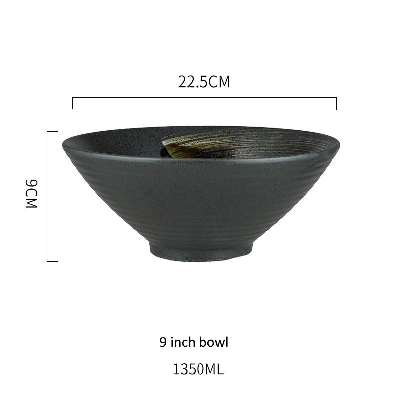 Eco Friendly 9 Inch Matte Black Large Noodle Bowl Ramen Bowl Japanese Ceramic Bowl Set for Restaurant 22.5cm