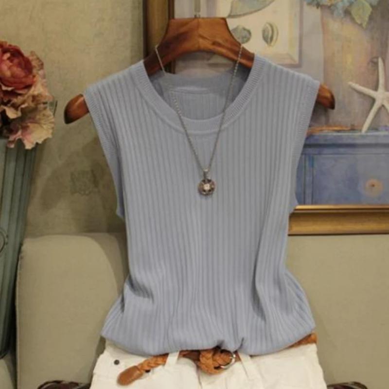Large Size Camisole Vest for Women In Summer, with White Base, Short Knit for Slimming Effect, Versatile Sleeveless Top