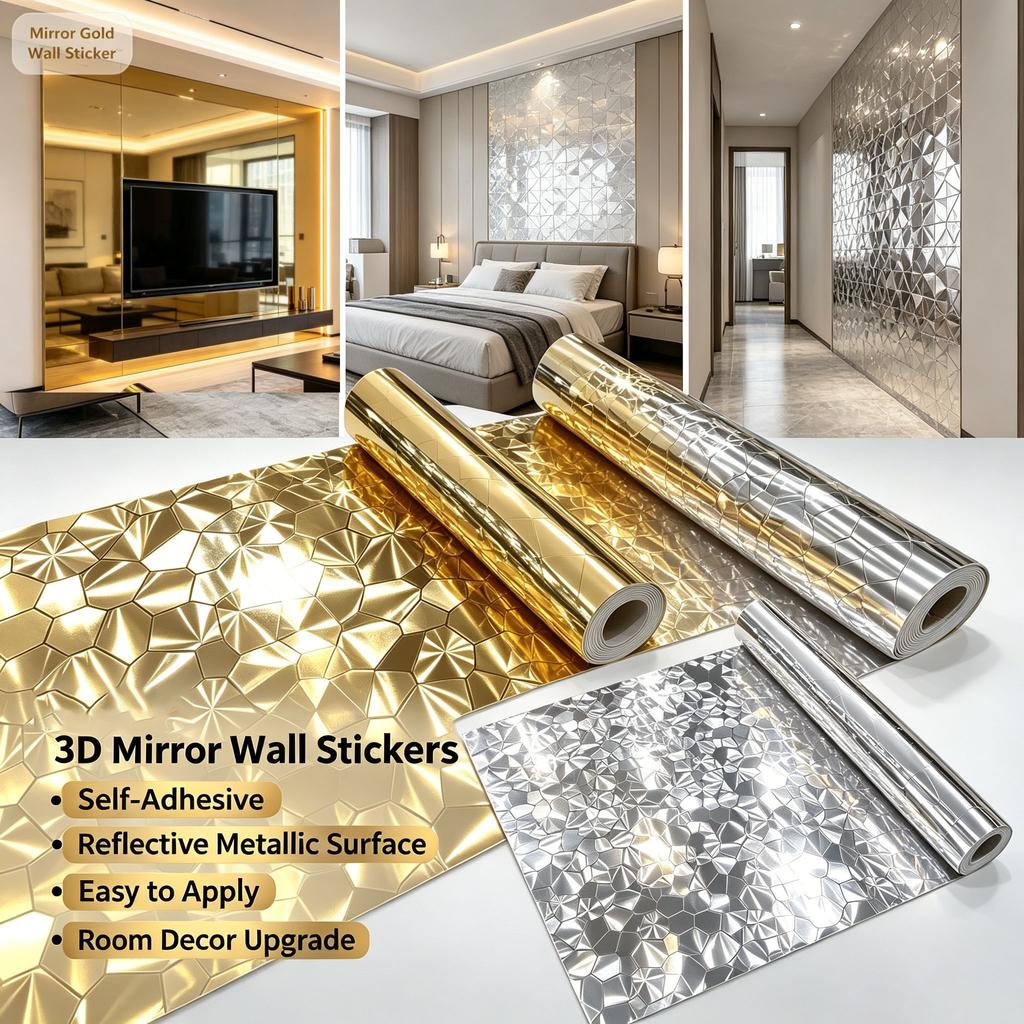Adesivi Murali Specchio Metallico 3D di Lusso Autoadesivi Impermeabili Resistenti all'Olio Rimovibili Decorazione Murale di Sfondo per la Casa