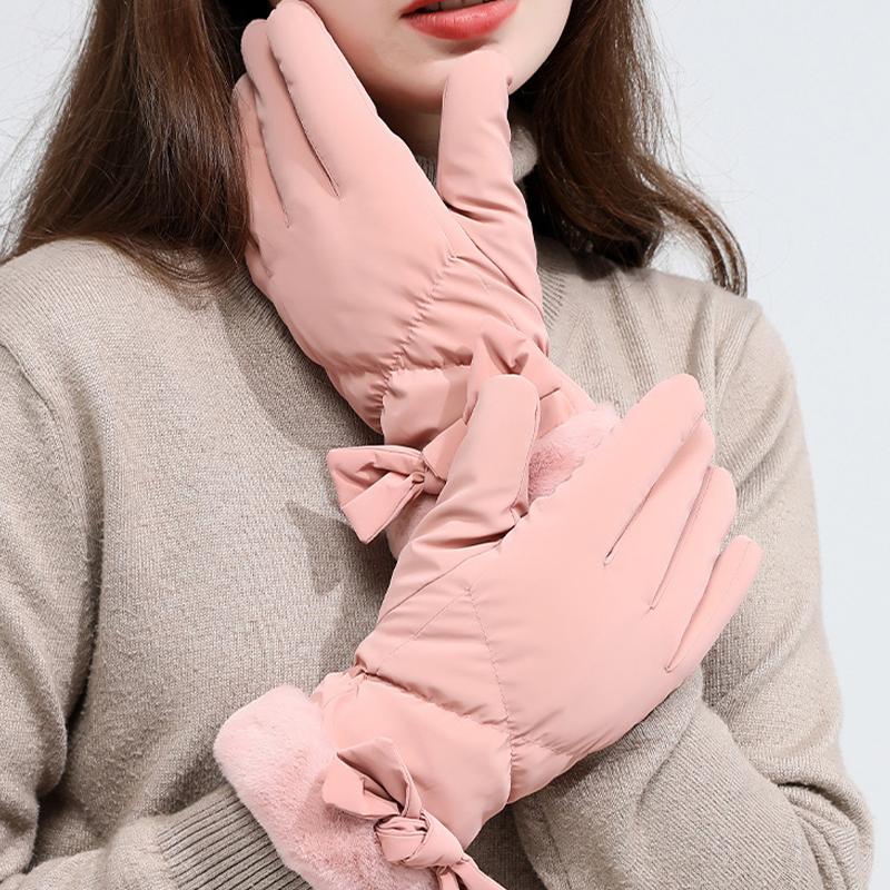 Guanti da Ciclismo da Esterno Touch Screen Antivento e Impermeabili Spessi Caldi con Fiocco per Donna