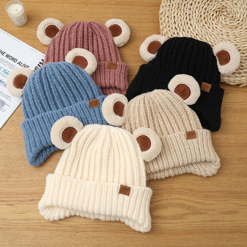 Versatile Hat for Women In Autumn and Winter Sweet and Cute Bear Ear Knitted Wool Hat Korean Outdoor Windproof and Warm Hat