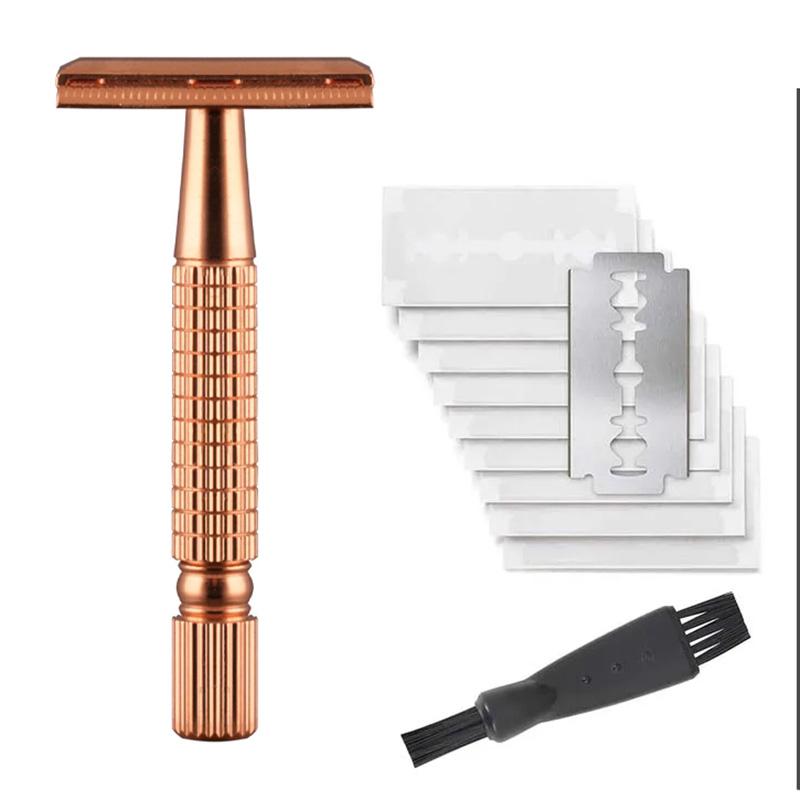 Aparat de ras manual metalic pentru bărbați, cu suport pentru 10 lame, cap de tăiere închis cu strat dublu pentru un bărbierit neted